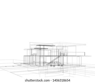 House building architecture concept sketch vector 3d illustration