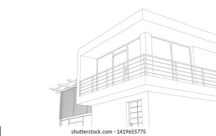 House Building Architecture Concept Sketch 3d Illustration