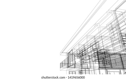 House building architecture concept sketch 3d illustration
