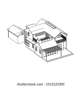 House building architecture concept sketch 3d illustration. modern architecture exterior. architecture abstract. Blueprint or Wire-frame style