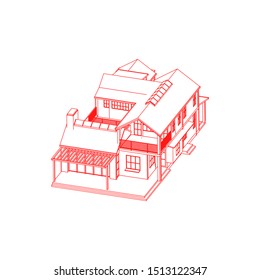 House building architecture concept sketch 3d illustration. modern architecture exterior. architecture abstract. Blueprint or Wire-frame style