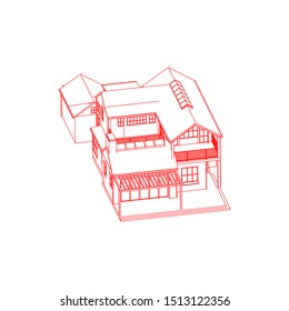 House building architecture concept sketch 3d illustration. modern architecture exterior. architecture abstract. Blueprint or Wire-frame style