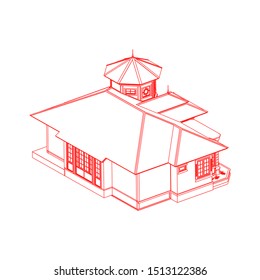 House building architecture concept sketch 3d illustration. modern architecture exterior. architecture abstract. Blueprint or Wire-frame style