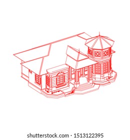 House building architecture concept sketch 3d illustration. modern architecture exterior. architecture abstract. Blueprint or Wire-frame style
