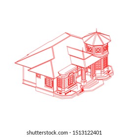 House building architecture concept sketch 3d illustration. modern architecture exterior. architecture abstract. Blueprint or Wire-frame style