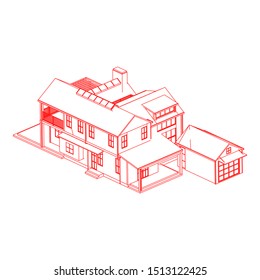 House building architecture concept sketch 3d illustration. modern architecture exterior. architecture abstract. Blueprint or Wire-frame style