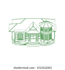 House building architecture concept sketch 3d illustration. modern architecture exterior. architecture abstract. Blueprint or Wire-frame style