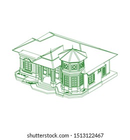 House building architecture concept sketch 3d illustration. modern architecture exterior. architecture abstract. Blueprint or Wire-frame style