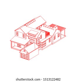 House building architecture concept sketch 3d illustration. modern architecture exterior. architecture abstract. Blueprint or Wire-frame style