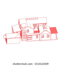 House building architecture concept sketch 3d illustration. modern architecture exterior. architecture abstract. Blueprint or Wire-frame style