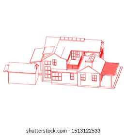 House building architecture concept sketch 3d illustration. modern architecture exterior. architecture abstract. Blueprint or Wire-frame style