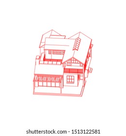House building architecture concept sketch 3d illustration. modern architecture exterior. architecture abstract. Blueprint or Wire-frame style