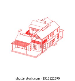 House building architecture concept sketch 3d illustration. modern architecture exterior. architecture abstract. Blueprint or Wire-frame style