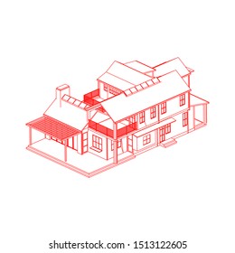 House building architecture concept sketch 3d illustration. modern architecture exterior. architecture abstract. Blueprint or Wire-frame style