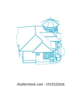 House building architecture concept sketch 3d illustration. modern architecture exterior. architecture abstract. Blueprint or Wire-frame style