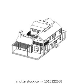 House building architecture concept sketch 3d illustration. modern architecture exterior. architecture abstract. Blueprint or Wire-frame style