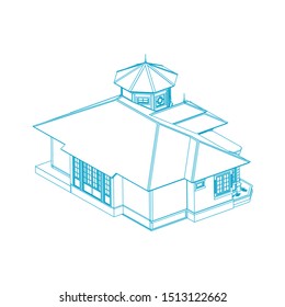 House building architecture concept sketch 3d illustration. modern architecture exterior. architecture abstract. Blueprint or Wire-frame style