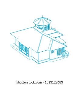 House building architecture concept sketch 3d illustration. modern architecture exterior. architecture abstract. Blueprint or Wire-frame style