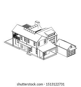 House building architecture concept sketch 3d illustration. modern architecture exterior. architecture abstract. Blueprint or Wire-frame style