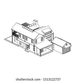 House building architecture concept sketch 3d illustration. modern architecture exterior. architecture abstract. Blueprint or Wire-frame style