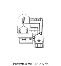 House building architecture concept sketch 3d illustration. modern architecture exterior. architecture abstract. Blueprint or Wire-frame style