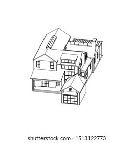 House building architecture concept sketch 3d illustration. modern architecture exterior. architecture abstract. Blueprint or Wire-frame style