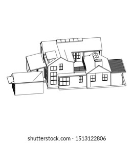 House building architecture concept sketch 3d illustration. modern architecture exterior. architecture abstract. Blueprint or Wire-frame style