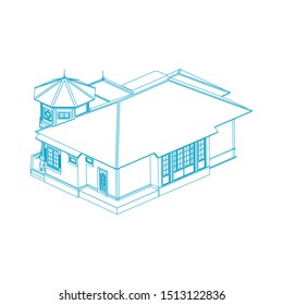 House building architecture concept sketch 3d illustration. modern architecture exterior. architecture abstract. Blueprint or Wire-frame style
