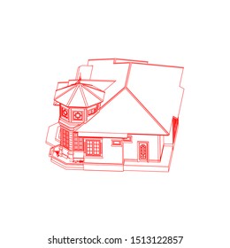 House building architecture concept sketch 3d illustration. modern architecture exterior. architecture abstract. Blueprint or Wire-frame style