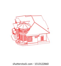 House building architecture concept sketch 3d illustration. modern architecture exterior. architecture abstract. Blueprint or Wire-frame style
