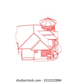 House building architecture concept sketch 3d illustration. modern architecture exterior. architecture abstract. Blueprint or Wire-frame style