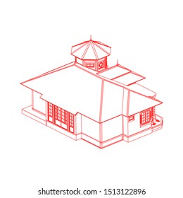 House building architecture concept sketch 3d illustration. modern architecture exterior. architecture abstract. Blueprint or Wire-frame style