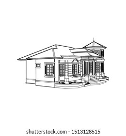 House building architecture concept sketch 3d illustration. modern architecture exterior. architecture abstract. Blueprint or Wire-frame style