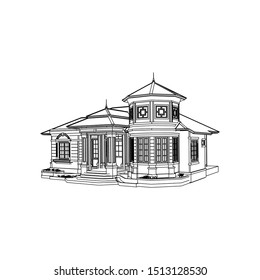 House building architecture concept sketch 3d illustration. modern architecture exterior. architecture abstract. Blueprint or Wire-frame style
