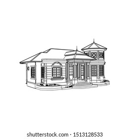 House building architecture concept sketch 3d illustration. modern architecture exterior. architecture abstract. Blueprint or Wire-frame style