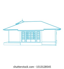 House building architecture concept sketch 3d illustration. modern architecture exterior. architecture abstract. Blueprint or Wire-frame style