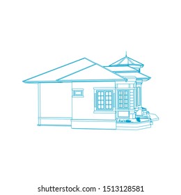 House building architecture concept sketch 3d illustration. modern architecture exterior. architecture abstract. Blueprint or Wire-frame style