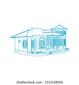 House building architecture concept sketch 3d illustration. modern architecture exterior. architecture abstract. Blueprint or Wire-frame style