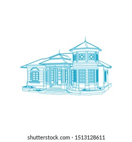 House building architecture concept sketch 3d illustration. modern architecture exterior. architecture abstract. Blueprint or Wire-frame style
