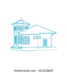 House building architecture concept sketch 3d illustration. modern architecture exterior. architecture abstract. Blueprint or Wire-frame style