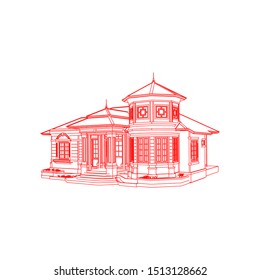 House building architecture concept sketch 3d illustration. modern architecture exterior. architecture abstract. Blueprint or Wire-frame style