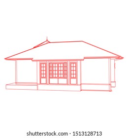 House building architecture concept sketch 3d illustration. modern architecture exterior. architecture abstract. Blueprint or Wire-frame style