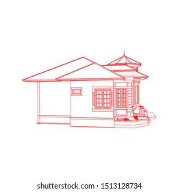 House building architecture concept sketch 3d illustration. modern architecture exterior. architecture abstract. Blueprint or Wire-frame style