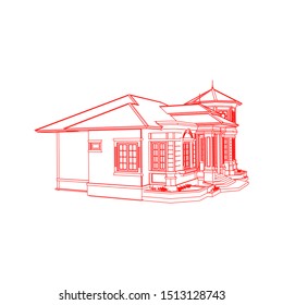 House building architecture concept sketch 3d illustration. modern architecture exterior. architecture abstract. Blueprint or Wire-frame style