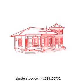 House building architecture concept sketch 3d illustration. modern architecture exterior. architecture abstract. Blueprint or Wire-frame style