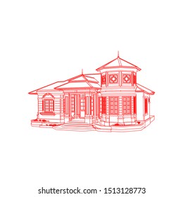 House building architecture concept sketch 3d illustration. modern architecture exterior. architecture abstract. Blueprint or Wire-frame style