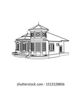 House building architecture concept sketch 3d illustration. modern architecture exterior. architecture abstract. Blueprint or Wire-frame style