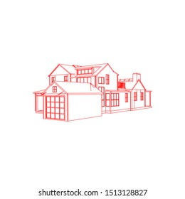 House building architecture concept sketch 3d illustration. modern architecture exterior. architecture abstract. Blueprint or Wire-frame style