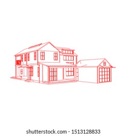House building architecture concept sketch 3d illustration. modern architecture exterior. architecture abstract. Blueprint or Wire-frame style