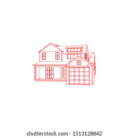 House building architecture concept sketch 3d illustration. modern architecture exterior. architecture abstract. Blueprint or Wire-frame style